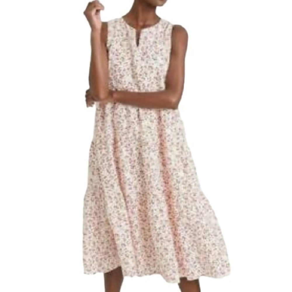 Banana republic white and red linen blend tiered dress nwt xs
